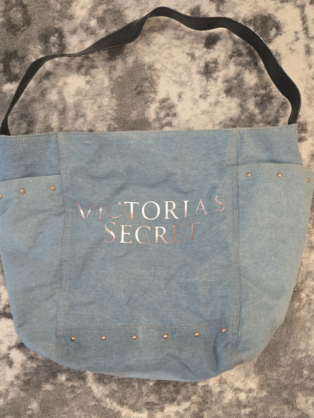 Victoria's Secret Light Blue Denim Tote with Metallic Logo
